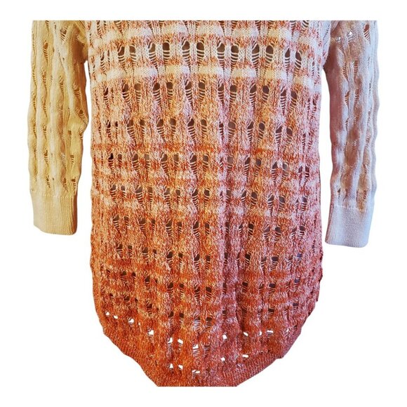 WOOLRICH SZ XS/S Open Weave 3/4 Sleeve Peach Orange Ombre Cotton Blend Sweater - Picture 5 of 10